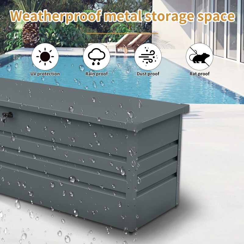 260 Gallon Outdoor Deck Box Metal Storage Box Multi-function Container Lockable