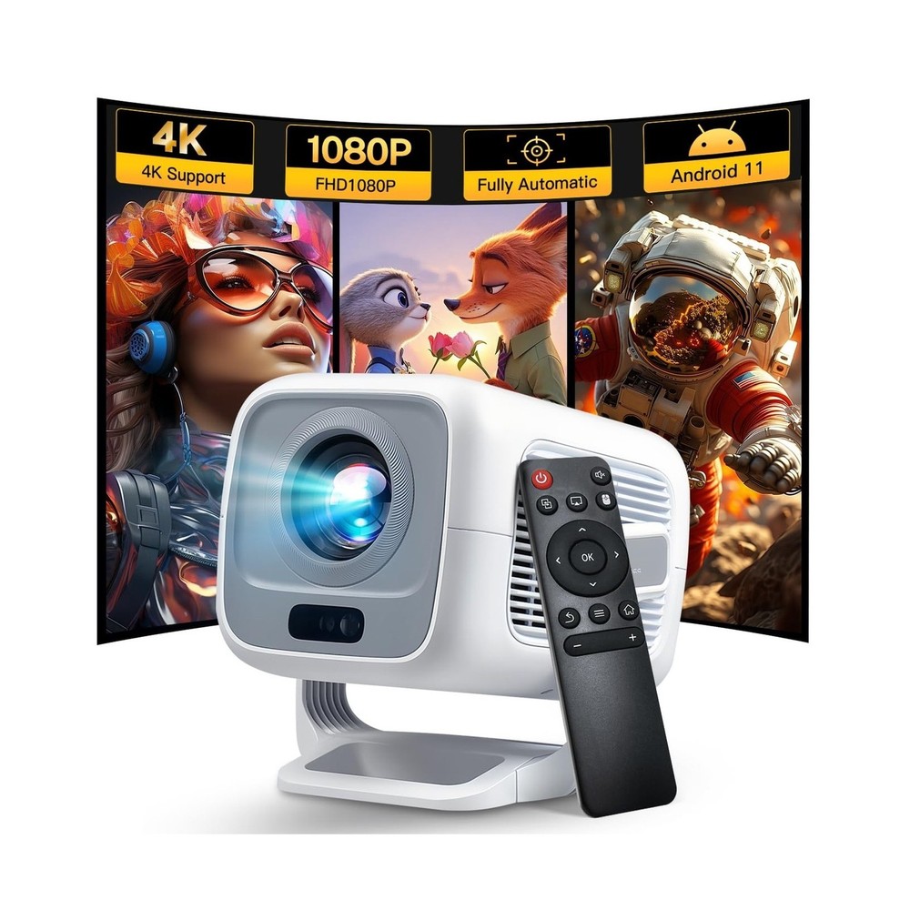 Smart Projector Android 11 OS, Native 1080P Full HD 4K Support, Built-in Apps...