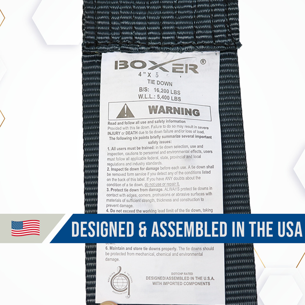 Roll Off Winch Strap Flat Hook 4-inch x 5 feet. 16,200lbs - 2 Pack By BoxerTool
