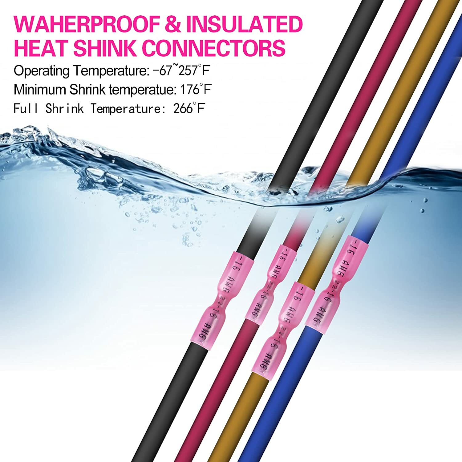 220x Waterproof Heat Shrink Spade Wire Connectors Electrical Crimp Terminals set