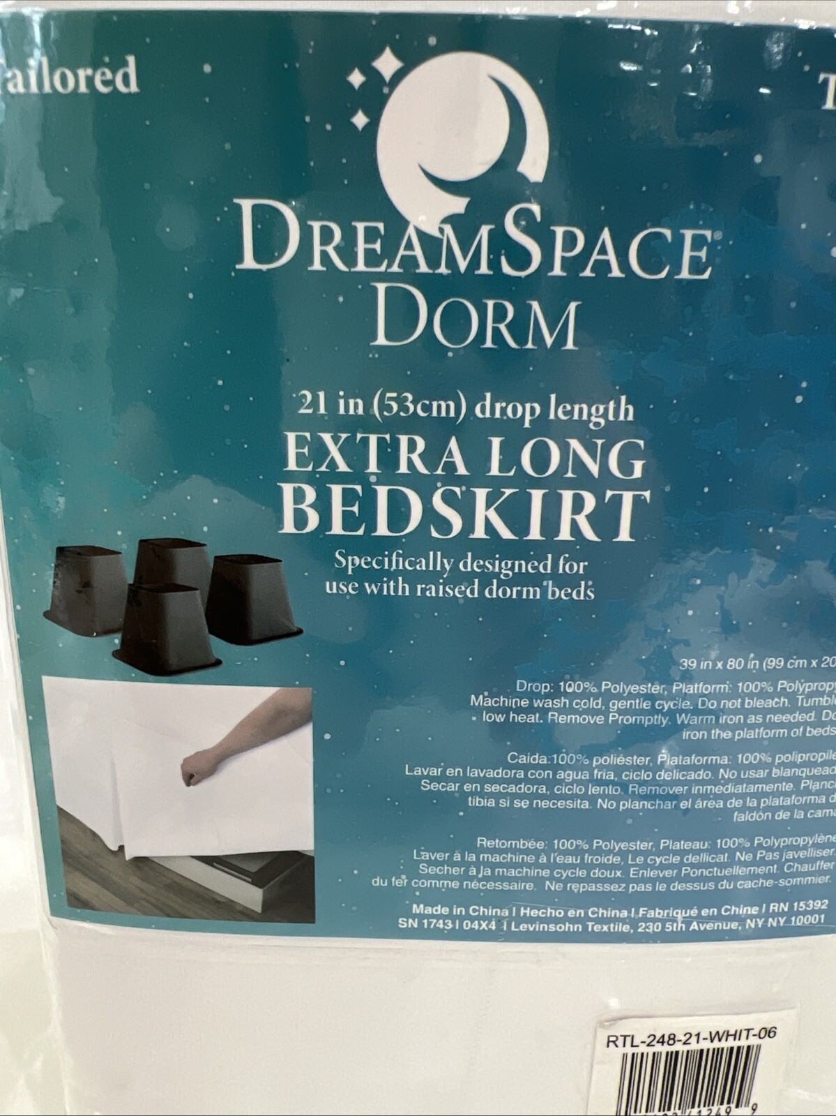 Twin XL Dorm Bed Skirt (Extra Long 21 Inch Drop) White Tailored Durable Design