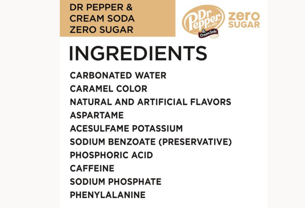 Dr Pepper Cream Zero Sugar Soda, 12oz Cans, 12 Pack