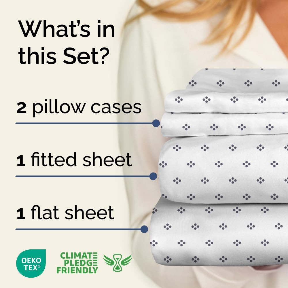 Blue Dot Pattern Sheets - 1 Flat & 1 Fitted Sheet & 2 Pillowcases w/ Deep Poc...