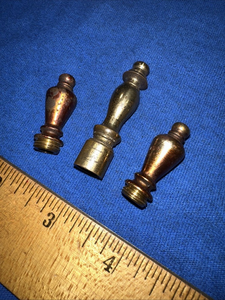 3 Vintage Brass Lamp finials. 2 Outside Thread, 1 Inner Thread. Reclaimed