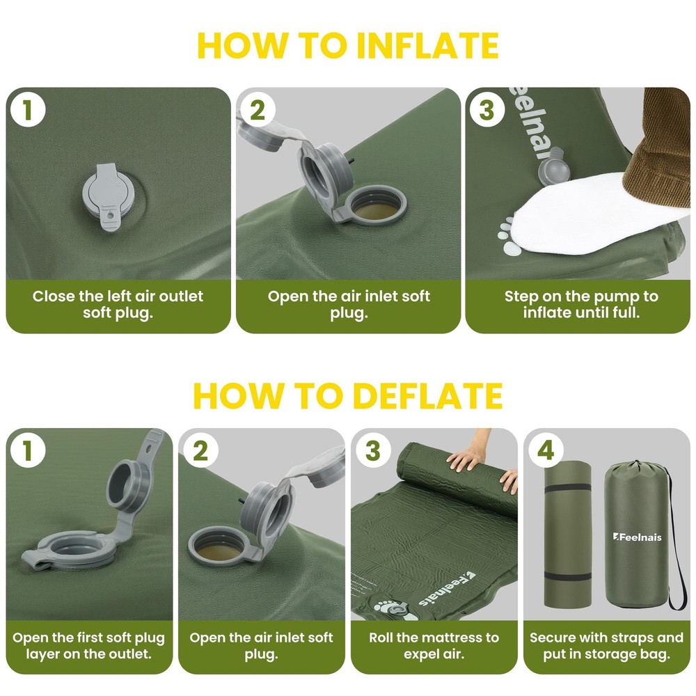 Self Inflating Sleeping Pad, Memory Foam Camping Pad with Foot Pump, Memory F...