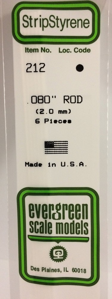 Evergreen Scale Models 212 Round Styrene Rod .080" (6 Pack)