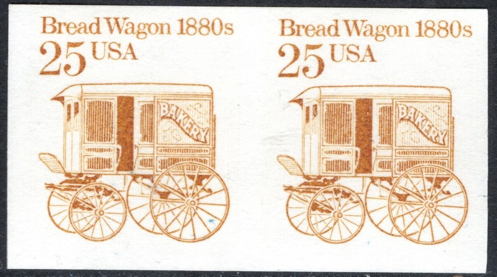 US Stamp Scott #2136a, 25c Imperf Bread Wagon Error, EFO, Imperf Pair, MNH