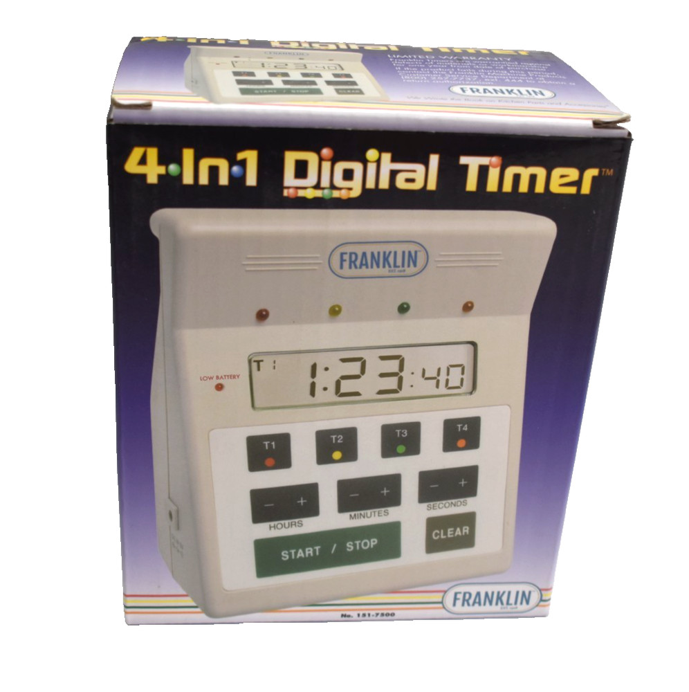 Franklin 4-in-1 Digital Timer 151-7500 Kitchen Timer Water Resistant Color Coded