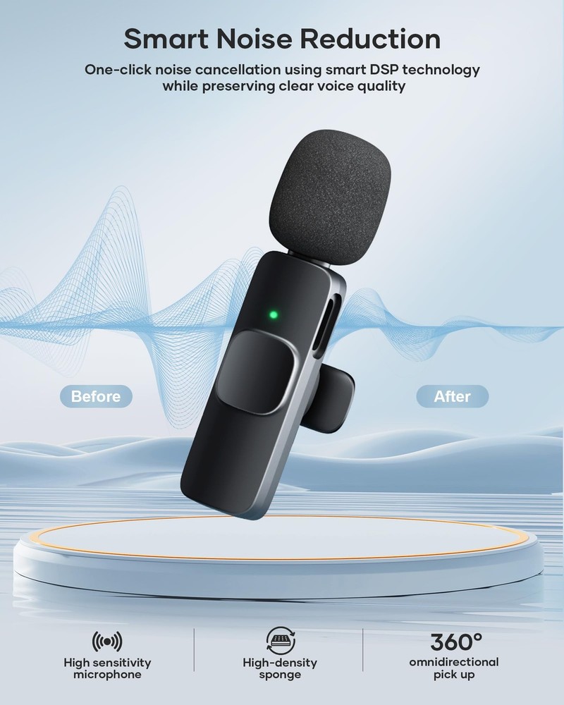 2 Pack Wireless Lavalier Microphone for iPhone iPad and Android Phone Lapel Mic