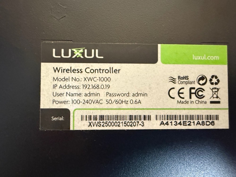 LUXUL XWC-1000 WIRELESS CONTROLLER