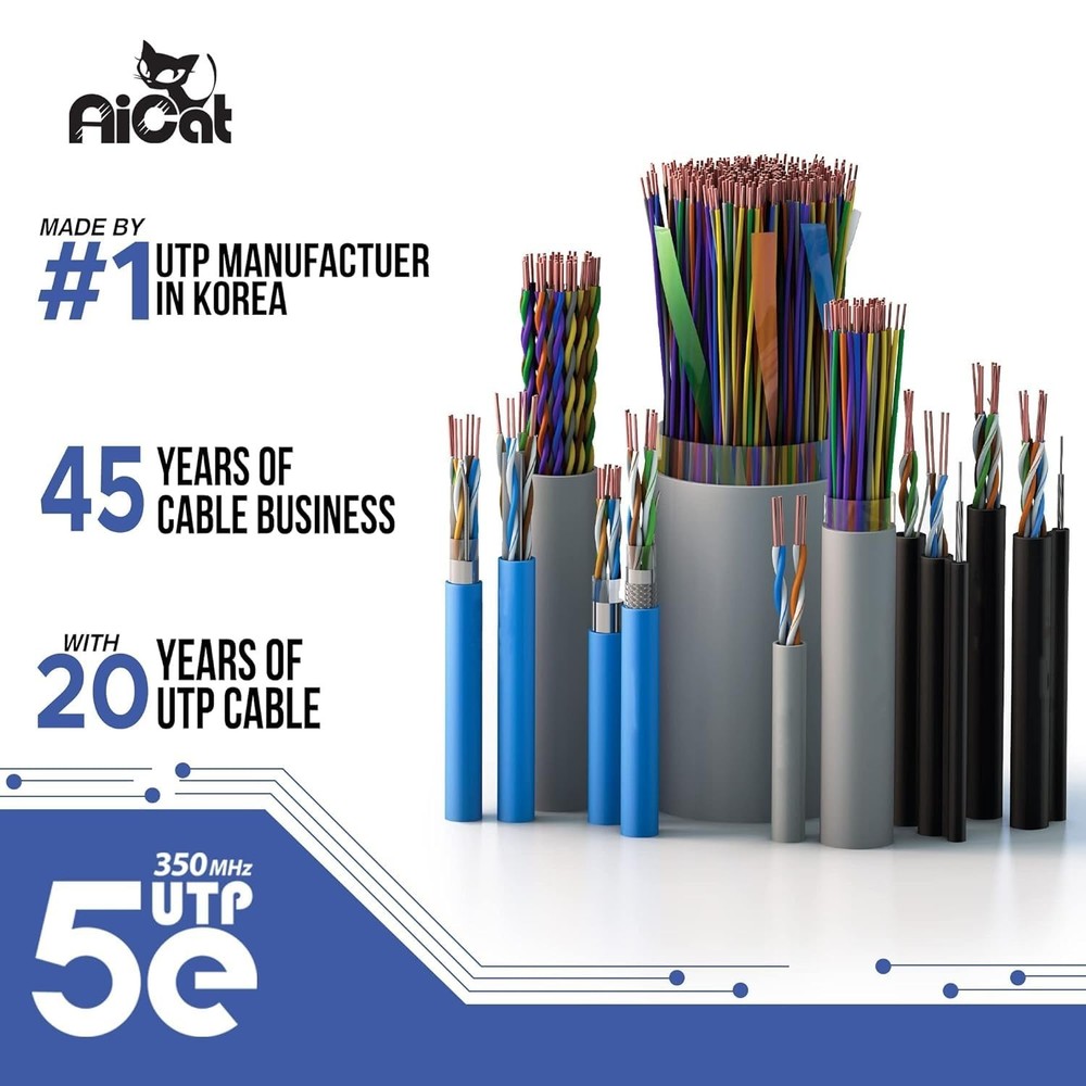 AiCat Cat 5e Ethernet Cable 1000ft Riser CMR - Insulated Solid Bare Copper Wi...