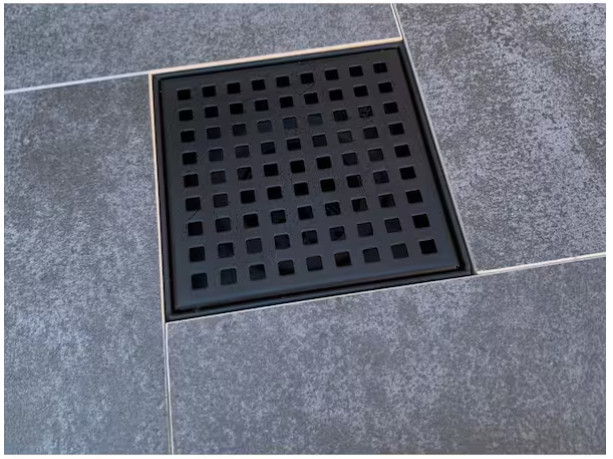 RELN 8" x 8" Square Matte Black Shower Drain w/ Square Pattern Drain