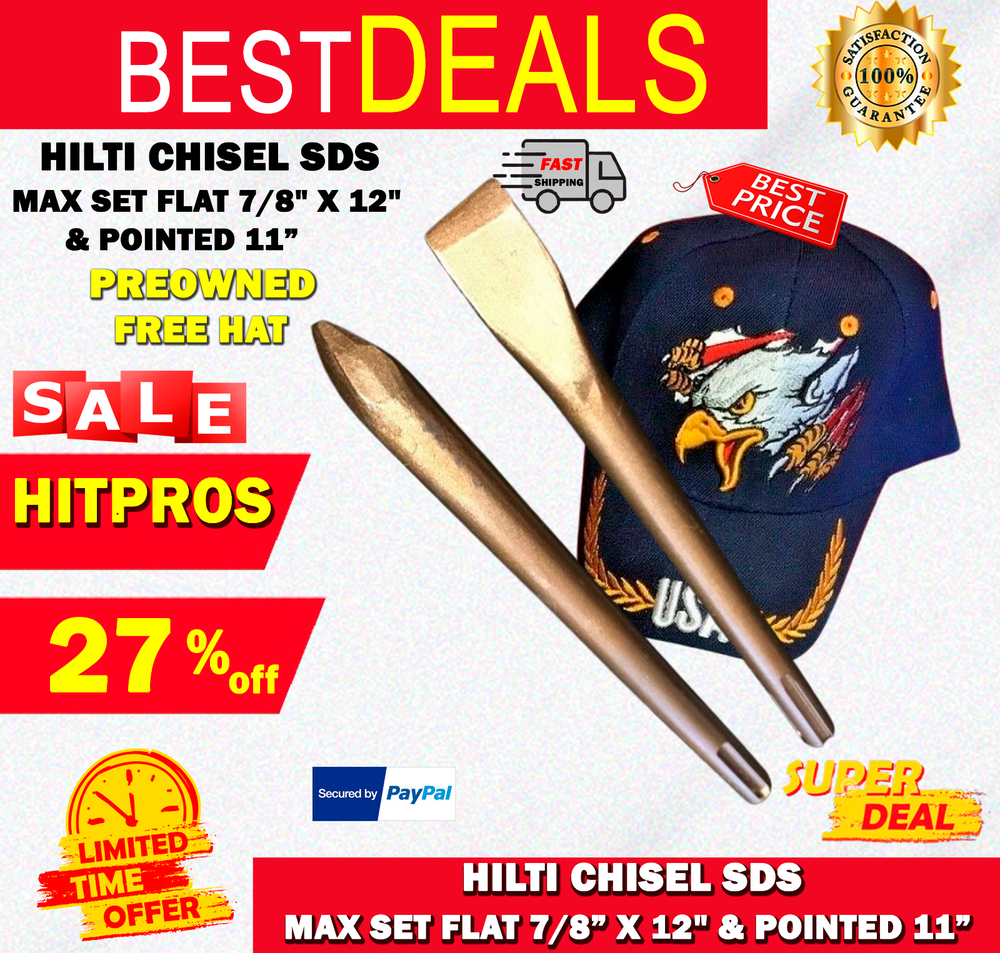 HILTI CHISEL SDS MAX FLAT 7/8" X 12" & POINTED 11" PREOWNED, FAST SHIP