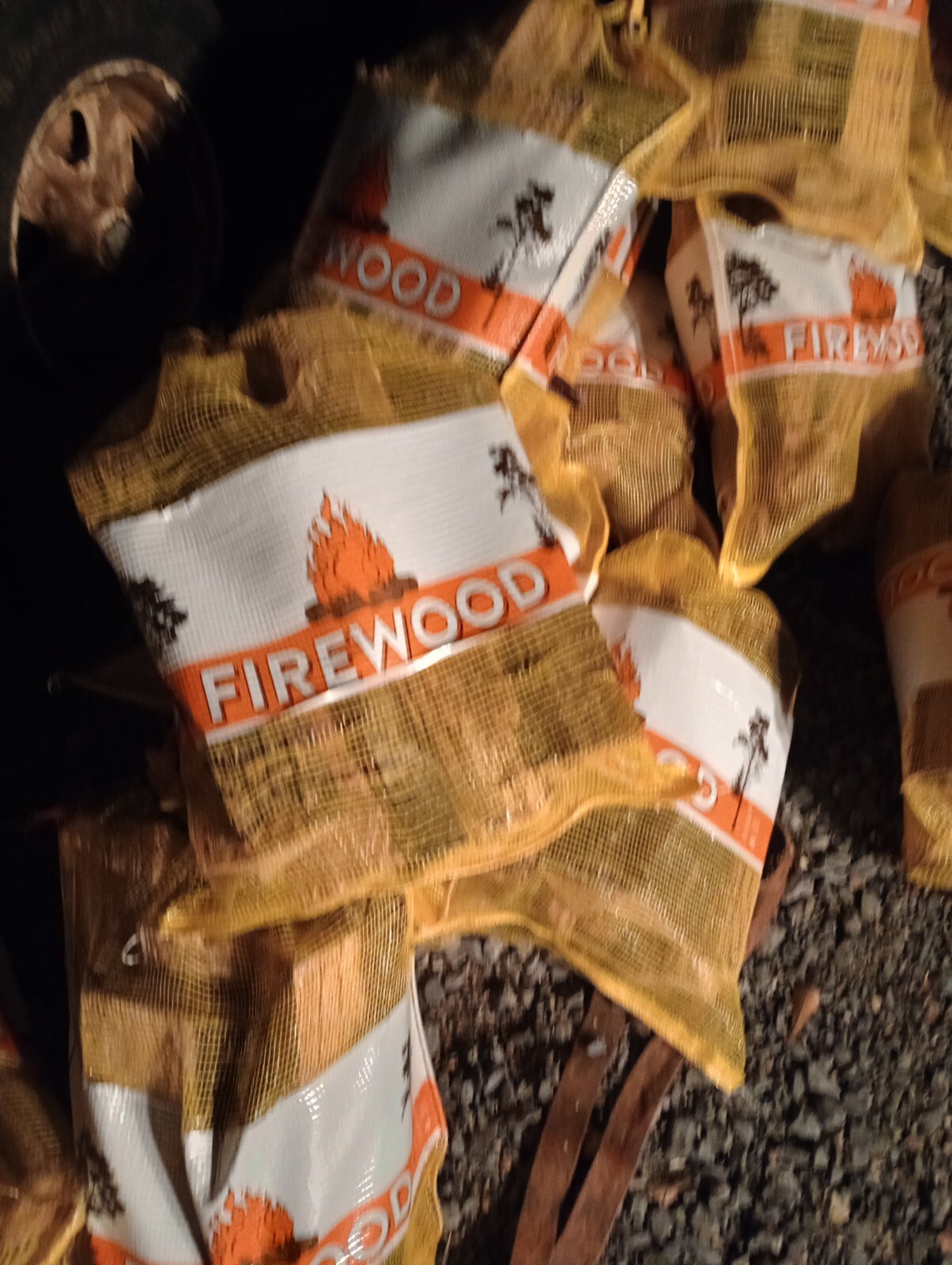 Yellow or Red Mesh Firewood Bags Purple Kindling Bags .75 or 1 Cubic Ft sizes