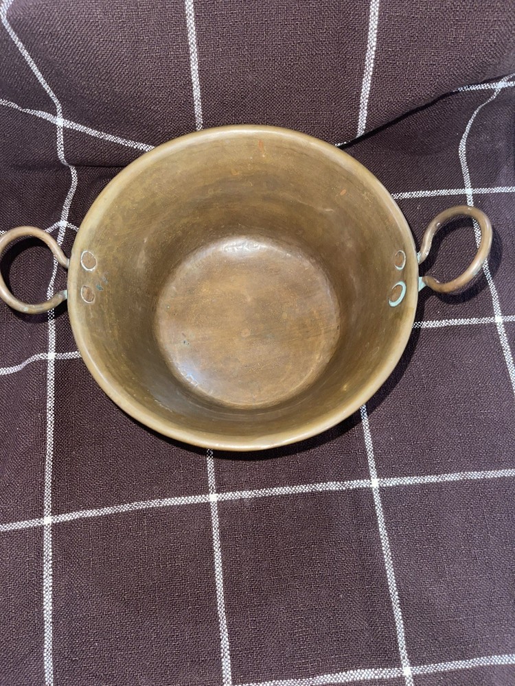 Primitive Hammered Copper Pot w Double Handles Rounded Bottom Rustic Farmhouse