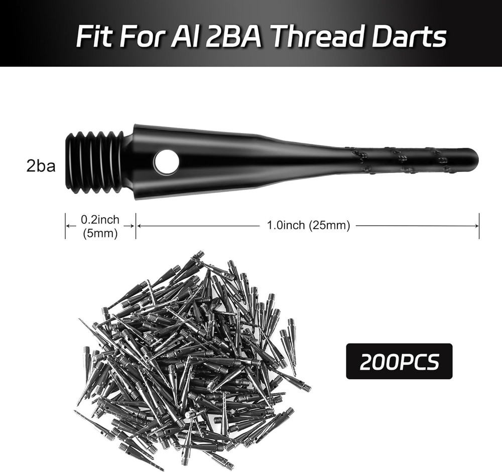 CyeeLife 2BA Thread Soft Tip Dart Point 200 Pack, Accessory - Black