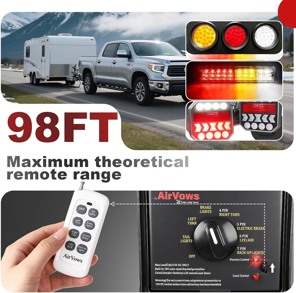Trailer Light Tester with Remote Control Function,7-Way Flat Spade Pin,6-Way ...