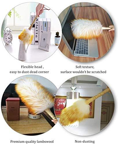 J&A Lambswool Dusters with Solid Wooden Handle, Flexible Head, Anti-Static,