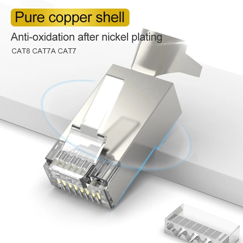 CAT7 rj45 connector 50U CAT6A ends pass through ethernet cable shielded plug