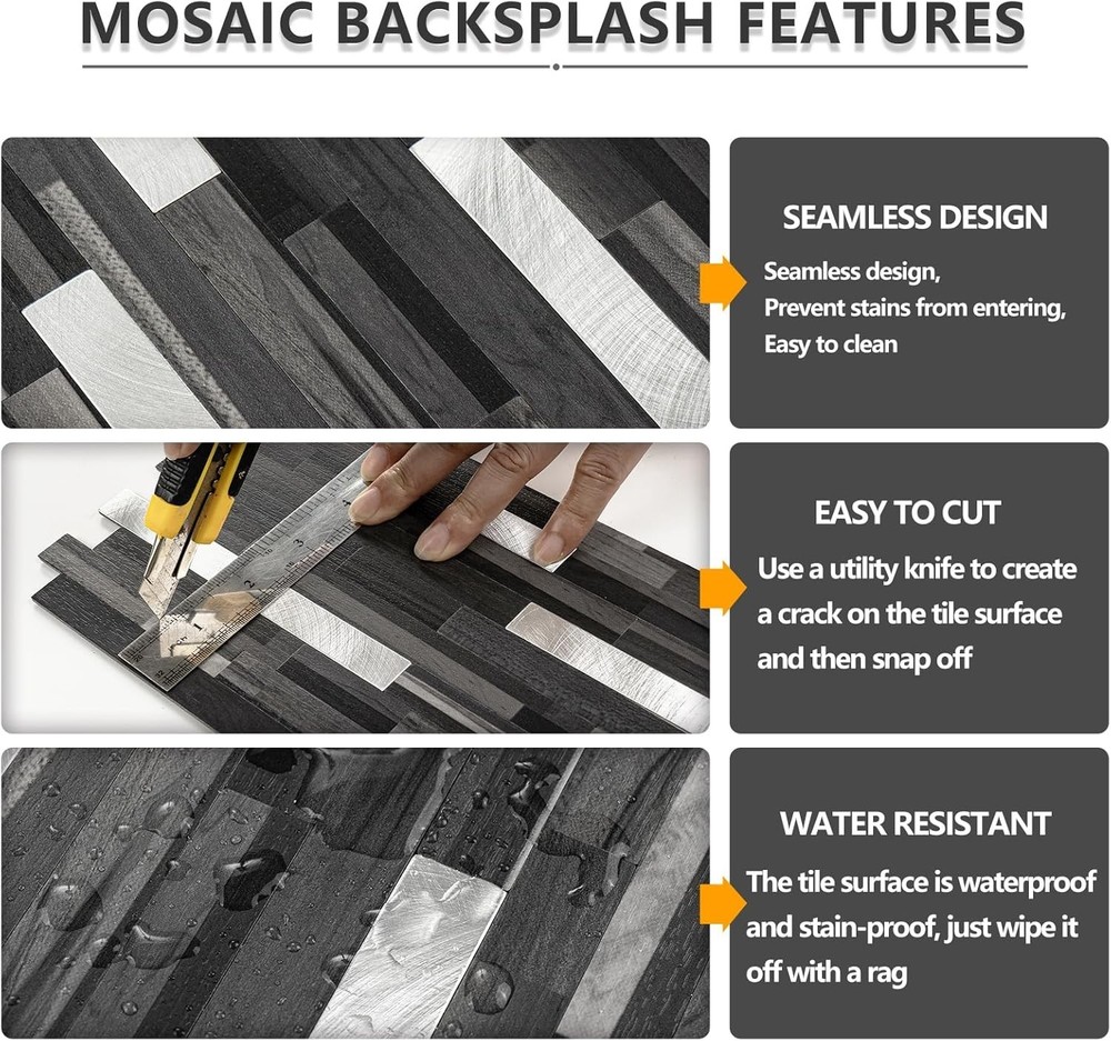 20 Sheets Peel & Stick Backsplash Tile Stick on Backsplash Kitchen & Bathroom