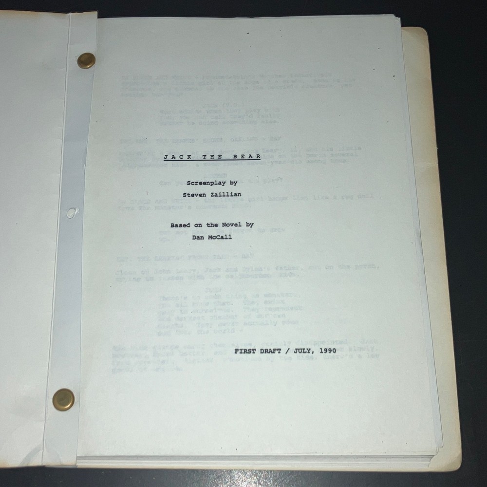 JACK THE BEAR (7/90) Steve Zaillian / Danny DeVito / 1st Draft Agency Script+COA