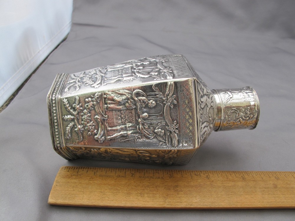 Antique DUTCH 835 Silver Repousse TEA CADDY-Hexagonal Form