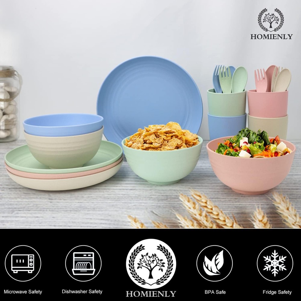 Wheat Straw Dinnerware Sets, 20 PCS Dishes 20 PCS, Multicolor-Light