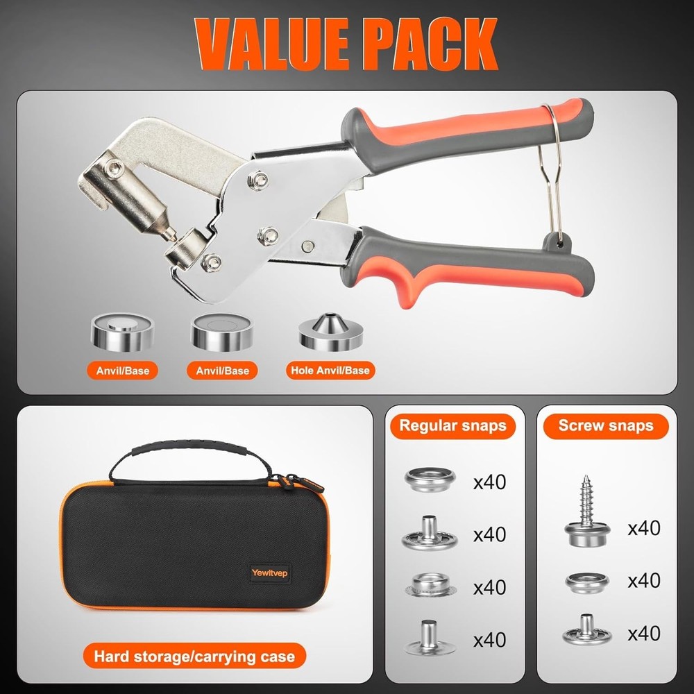 Heavy Duty Snap Fastener Tool with Case, Button Snap Replacement Kit Snap Too...