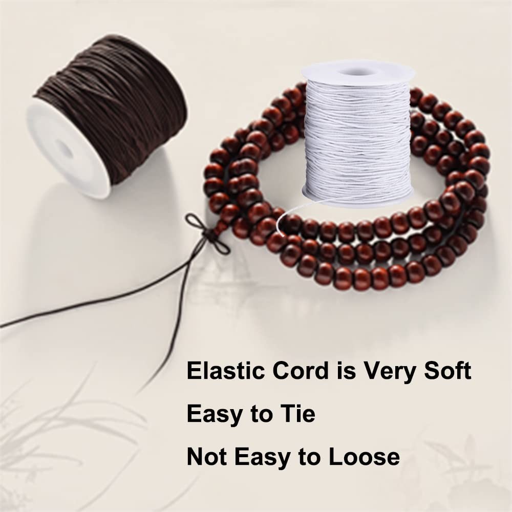 Elastic String for Bracelets, 2 Rolls 1 mm Black+White, Black and White