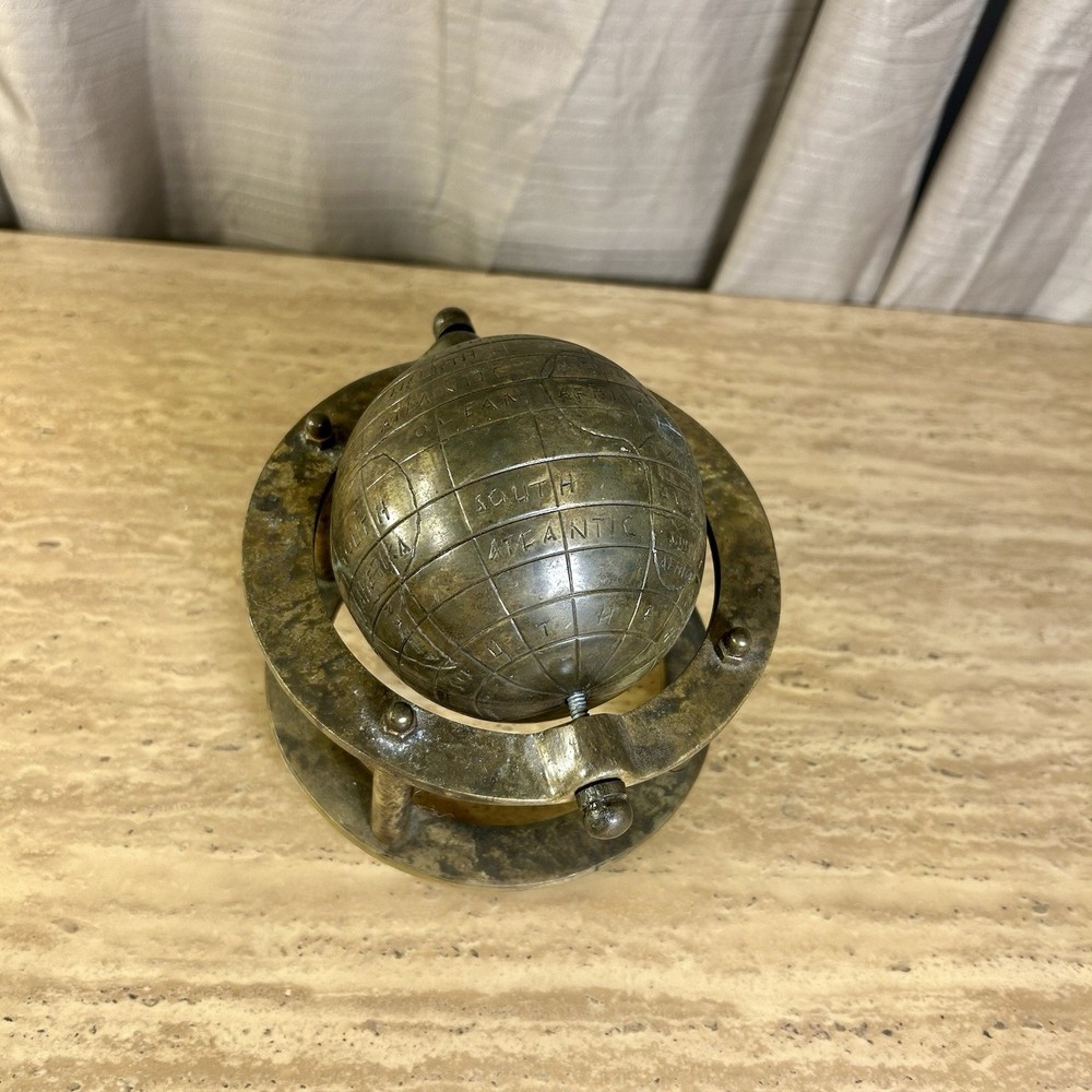 Table Globe Etched Old World Style Vintage Solid Brass Desk Office Study - 7 x 8