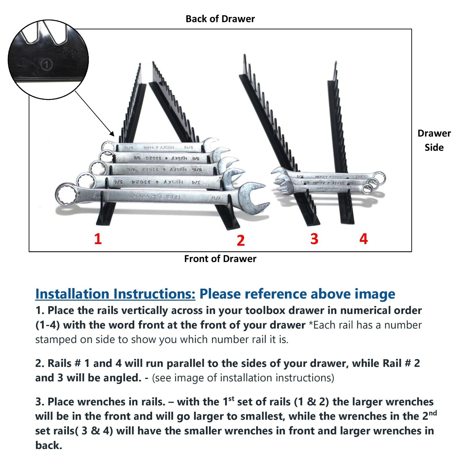 Wrench Holder Rail Set Holds 40 Tools Hand Storage Wrench Organizer