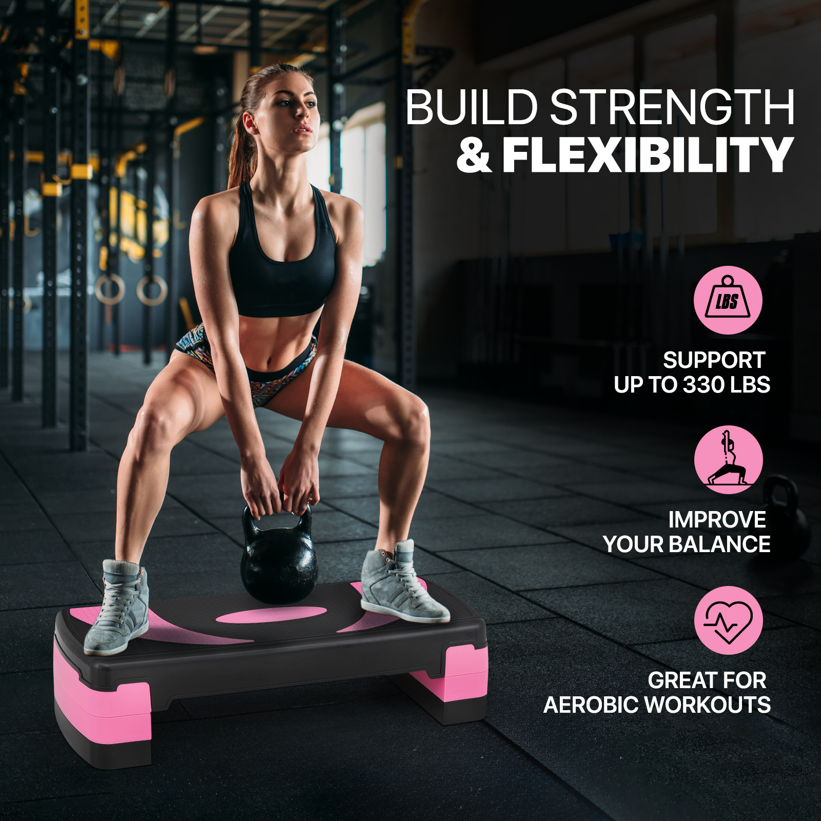 31"Exercise Aerobic Step Platform Gym Adjustable Fitness Stepper w/3 Risers Pink