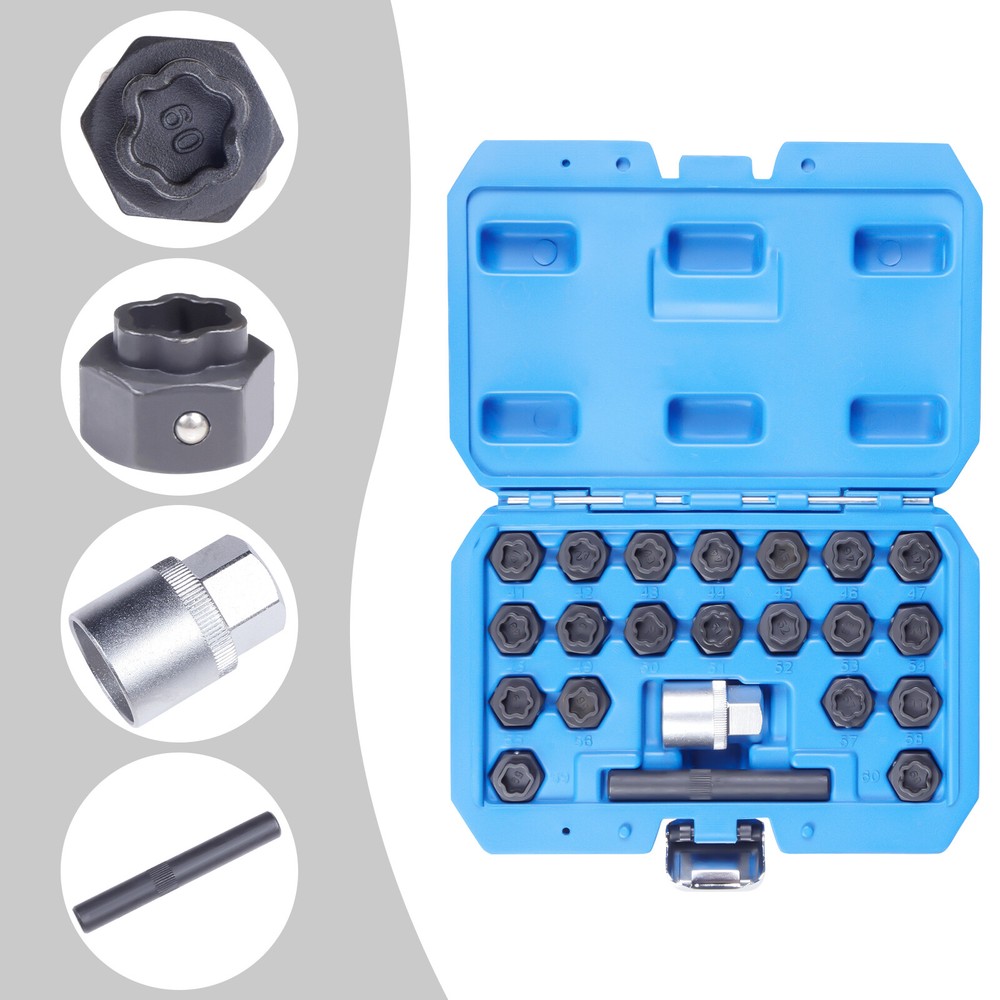 22pcs Universal Locking Lug Nut Master Key Set Wheel Lock Removal Tool US