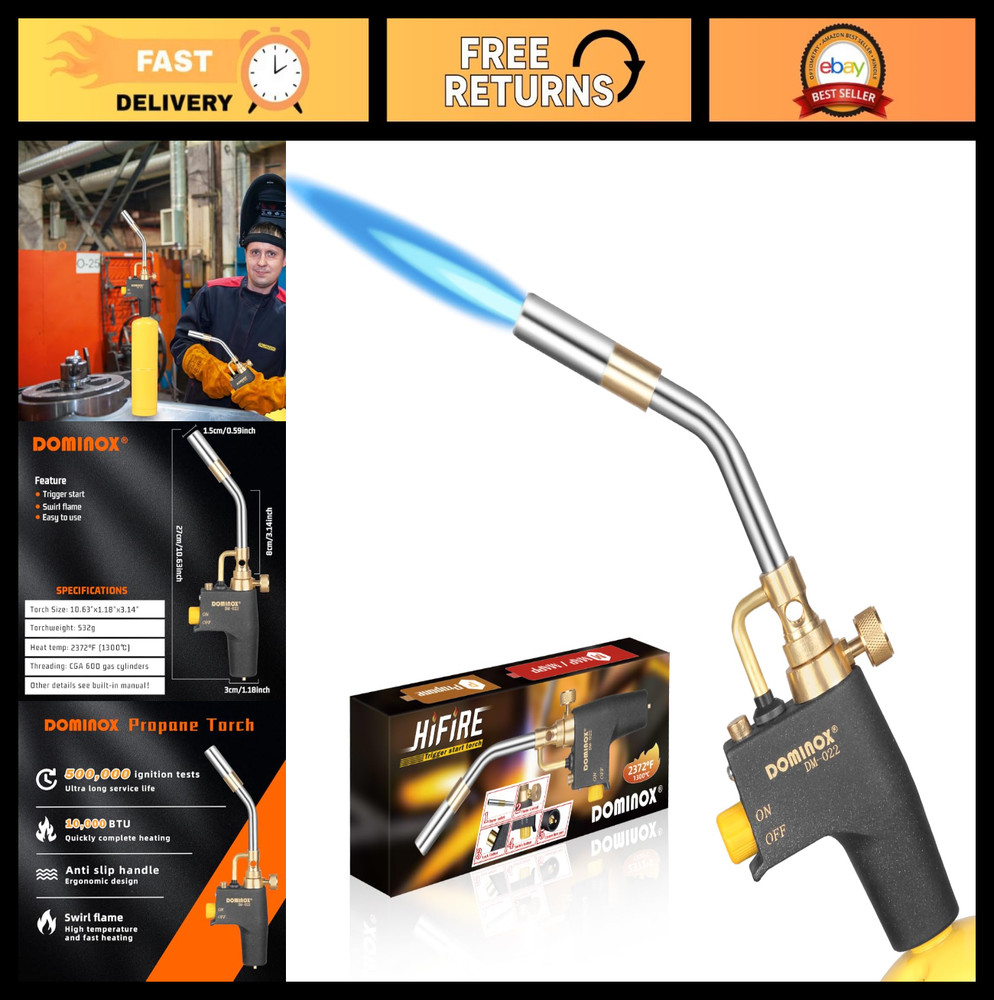 High-Intensity Propane Torch Head Kit - Trigger Start, MAPP Gas for Soldering &