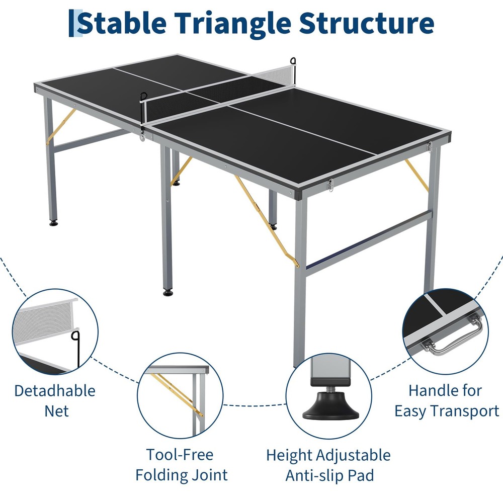 Folding Table Tennis Table Compact Competition-Ready w/ Net&Paddles Portable Set