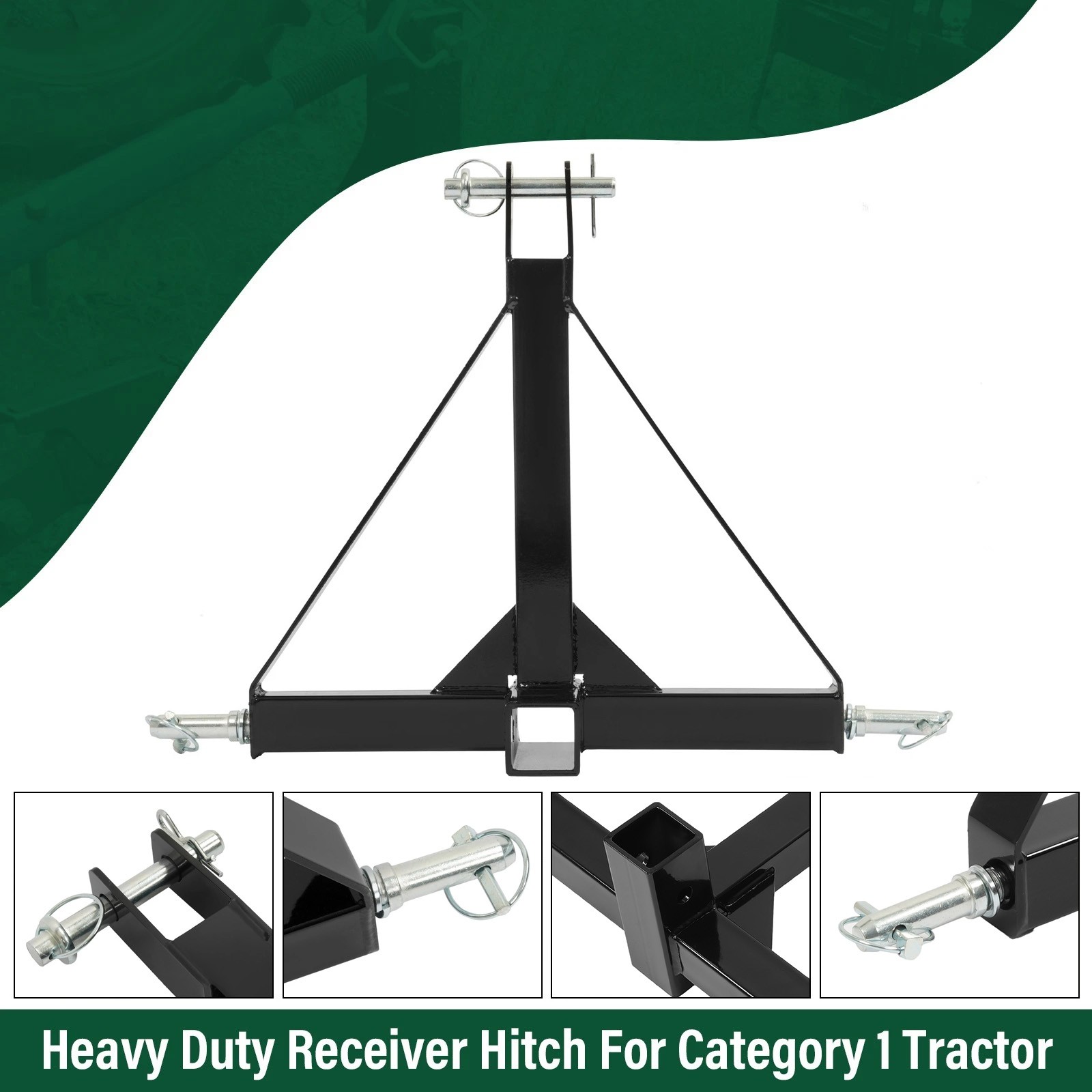 3 Point Hitch 2'' Trailer Receiver Hitch Tow Drawbar Category 1 Tractor Adapter