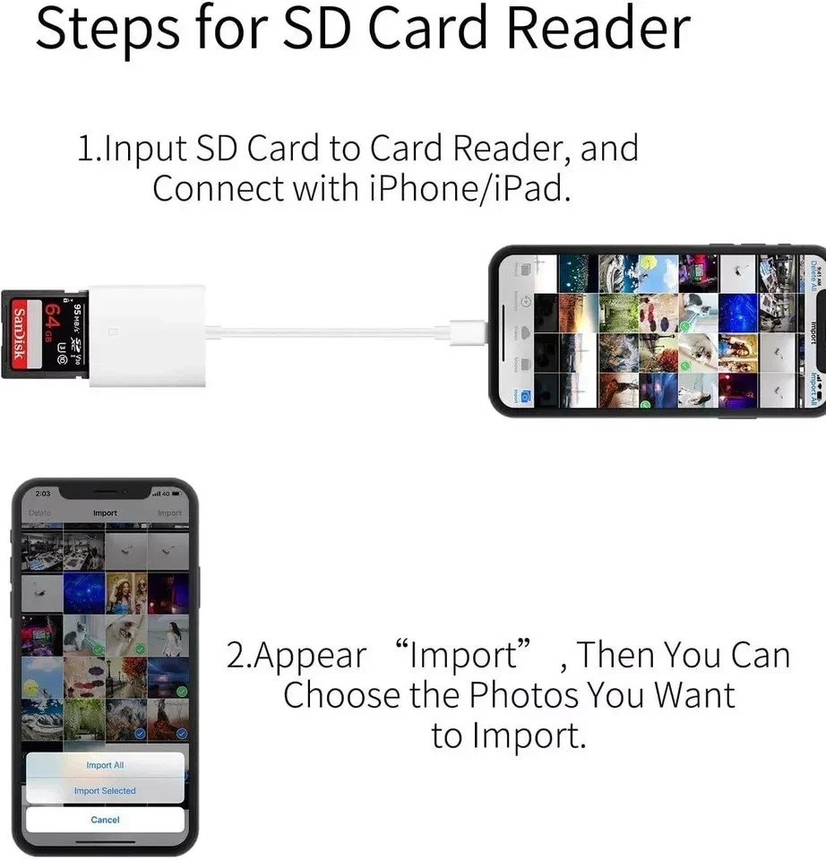 Apple Mfi Certified Lightning to SD Card Camera Reader for Iphone Ipad, Memory