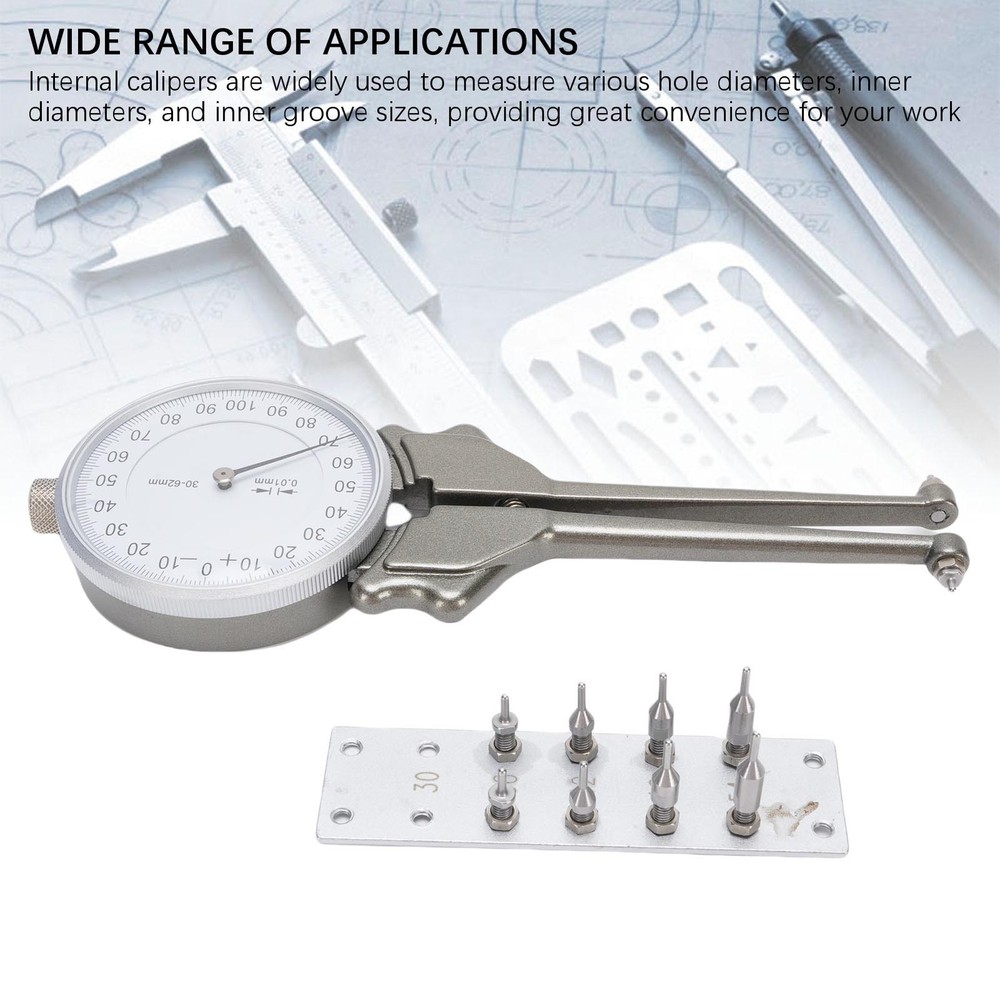 Internal Dial Caliper 30 62mm Replaceable Inside Gage Set With 8 Replacement