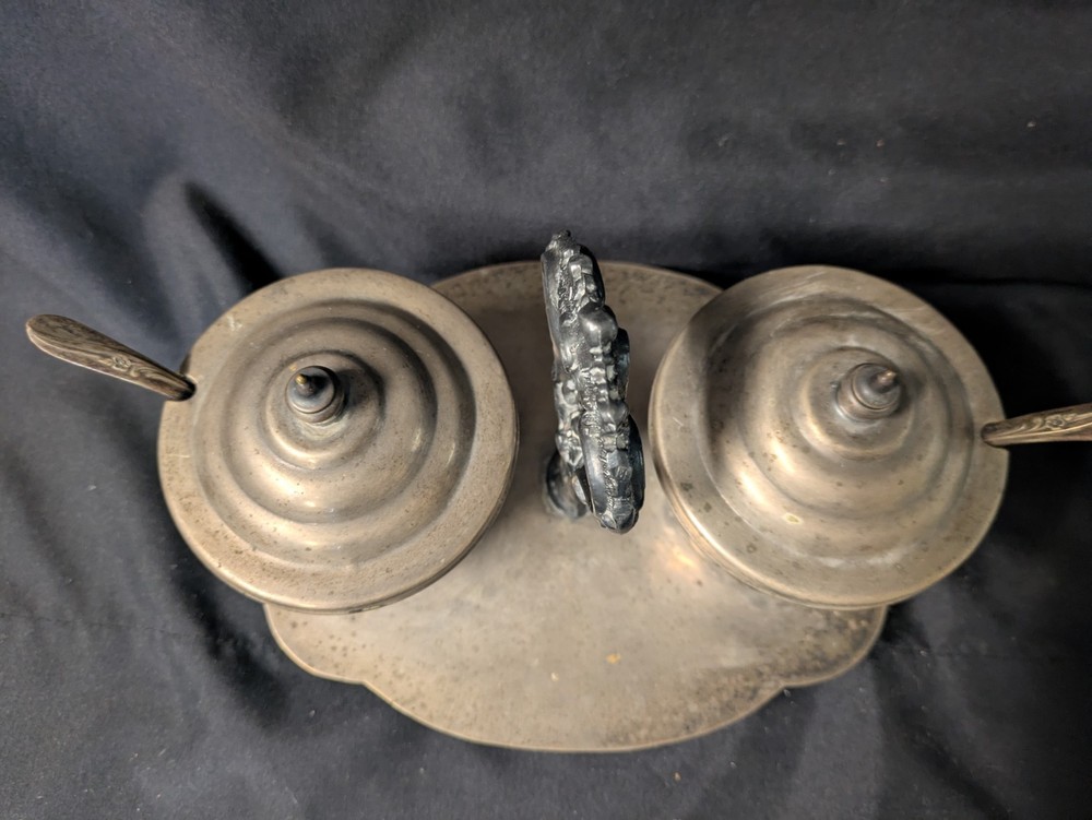 Vintage Silver Plated Floral Condiment Jam Caddy w Spoons Crown Stars Mark