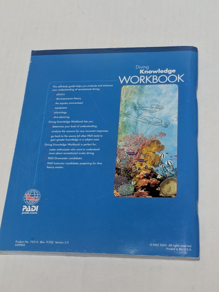 PADI SCUBA Diving Knowledge Workbook NEW