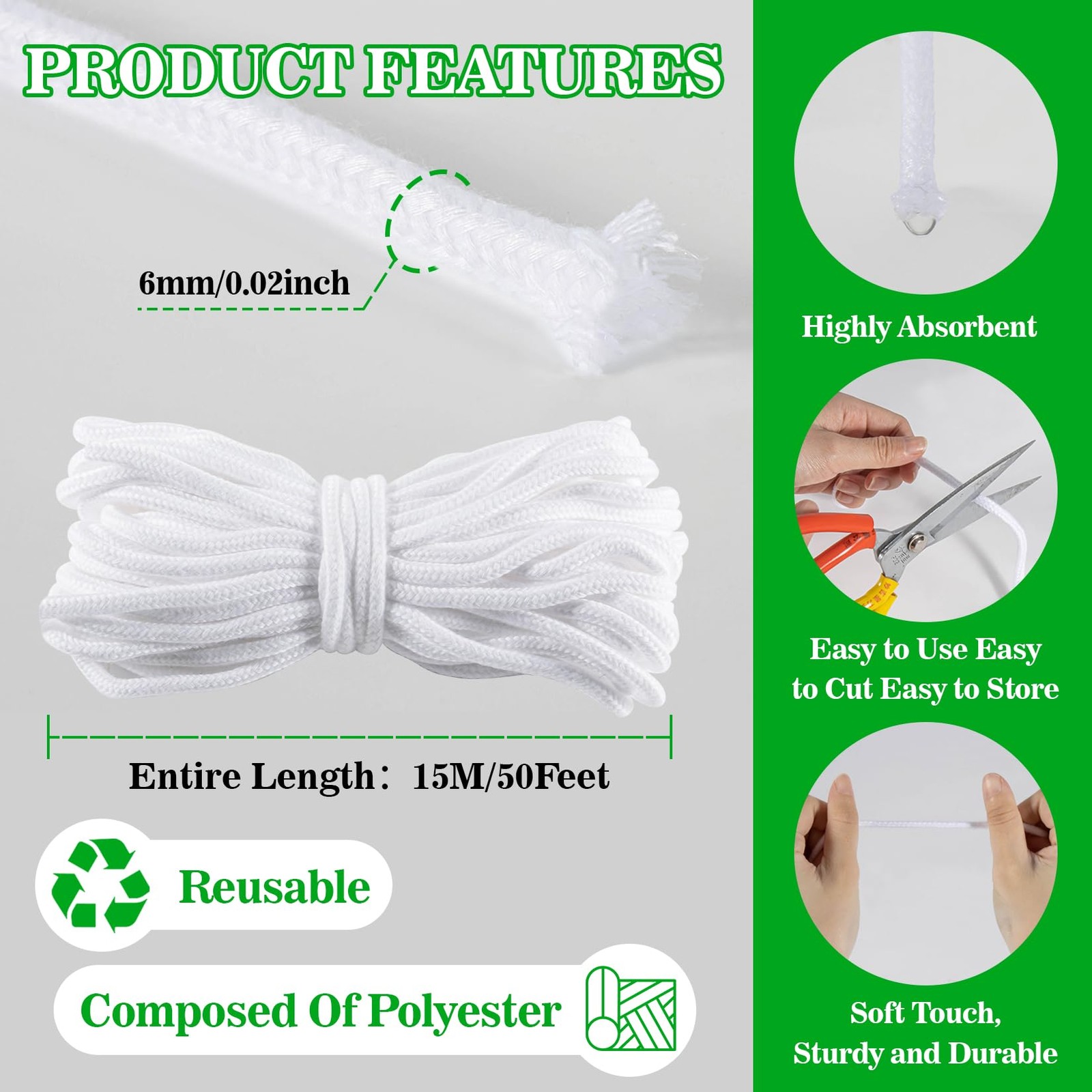 50ft Self Watering Rope for Plants Wicking Cord DIY Garden Orchid Tomato Pot