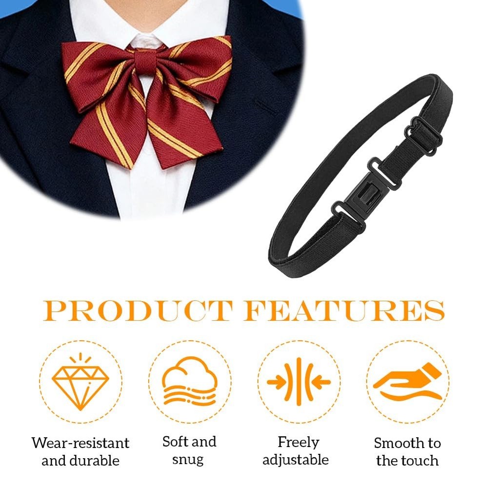 SYBL 10PCS Black Bow Tie Extender Straps Adjustable Elastic Medium,