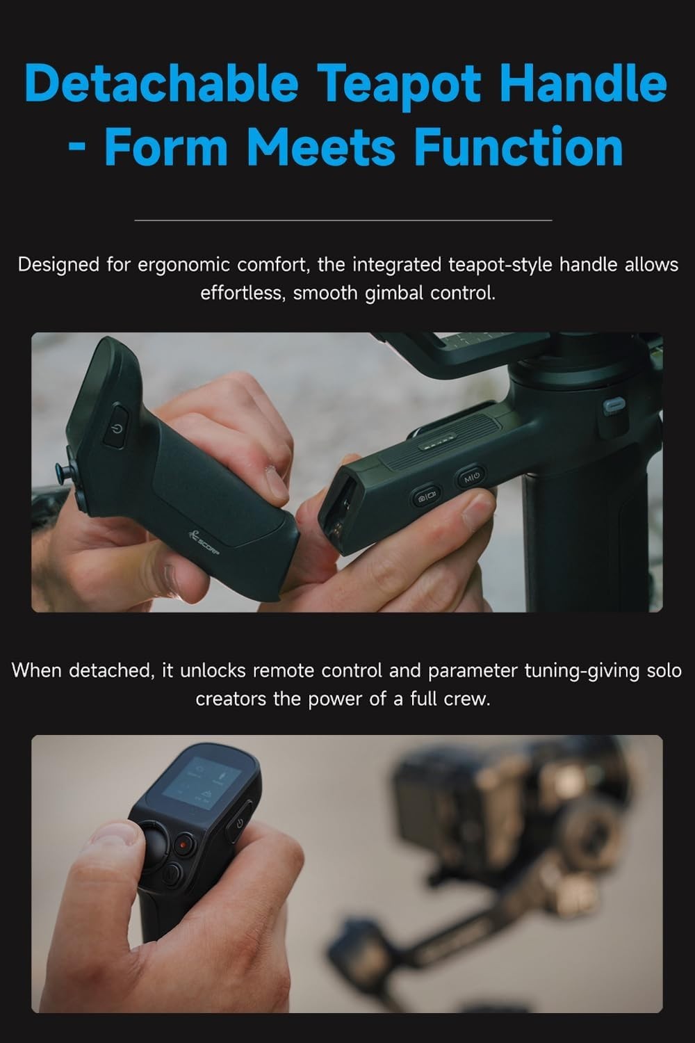 Feiyu SCORP-3 Camera Gimbal Stabilizer w/ Detachable Remote Handle & AI Tracking