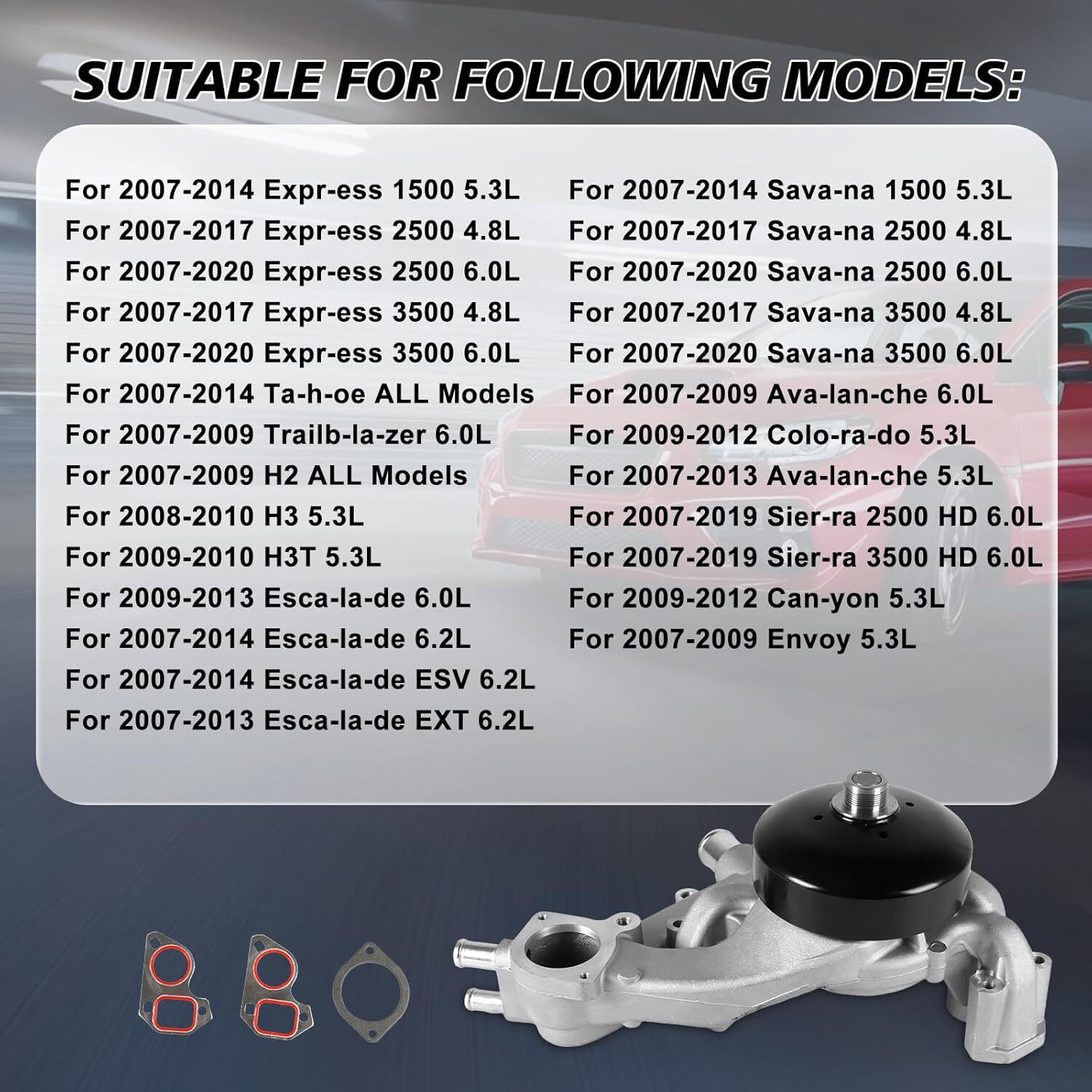 AW6009 Water Pump For Chevy Silverado Tahoe Suburban GMC Sierra 1500 4.8L 5.3L