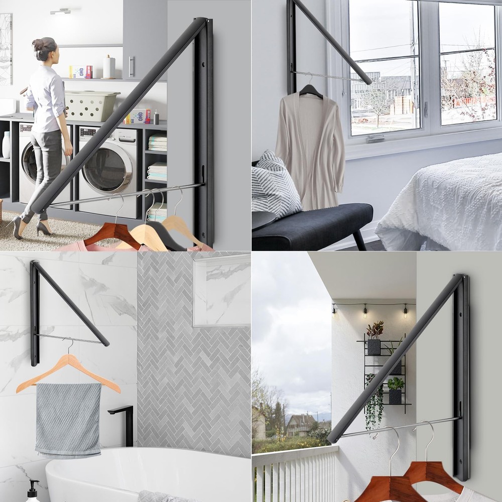 Foldable Clothes Drying Rack, Wall Mounted Retractable Drying Rack Clothes Ha...