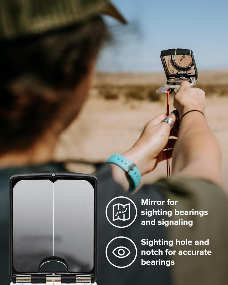 Portable Navigation Compass with Declination Adjustment and Clinometer Features