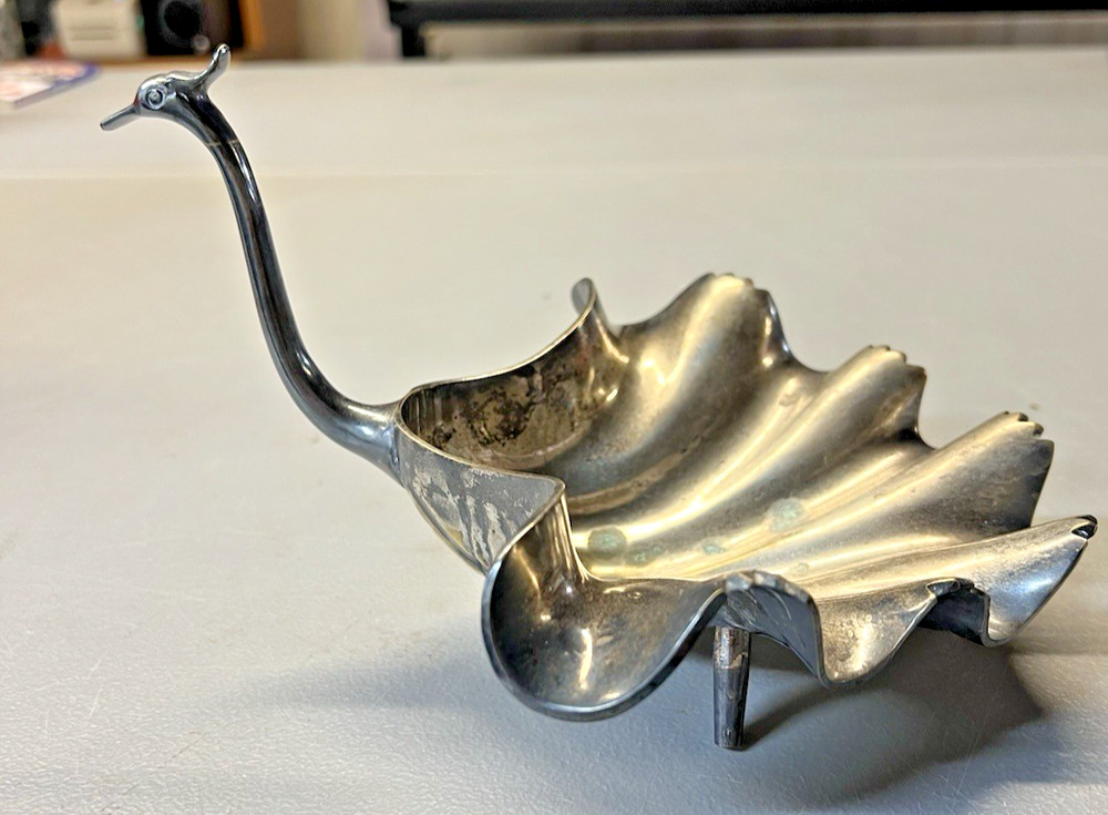 Silverplated Peacock Serving Bowl Dish Trinket Dish