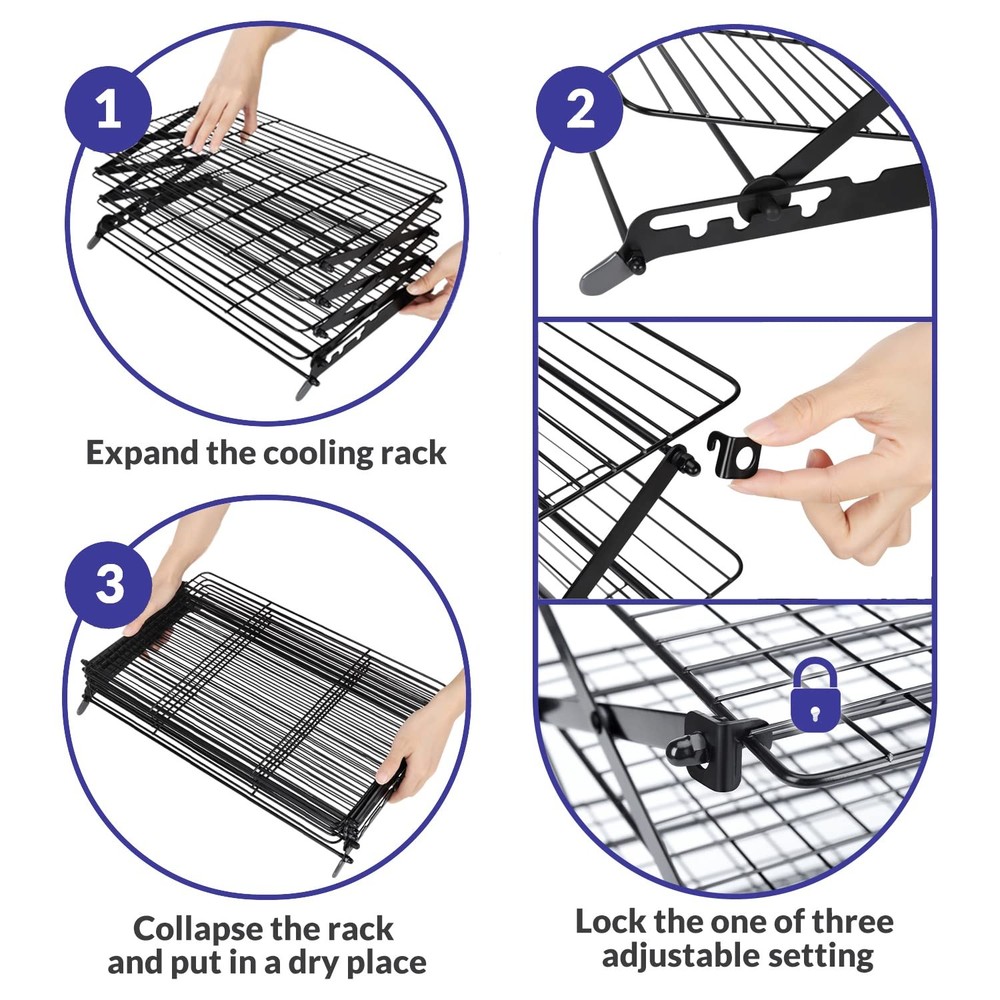 2/3/4-Tier Upgraded Collapsible Cooling Rack with Adjustable 3 Setting Design...