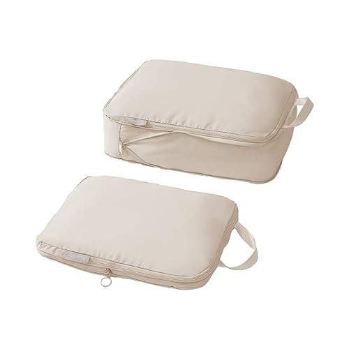 Compression Packing Cubes for Suitcases, Luggage 2-Pack Medium, Beige