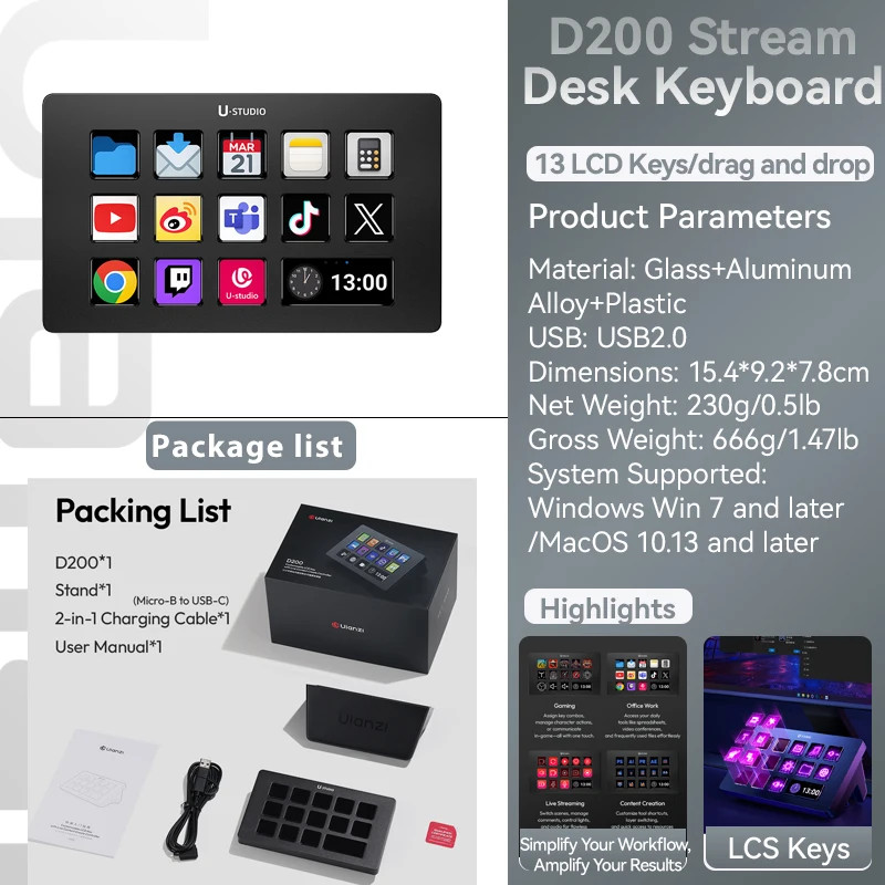 D200 Production Console and Studio Controller 13 LCD Keys for Vlog Content